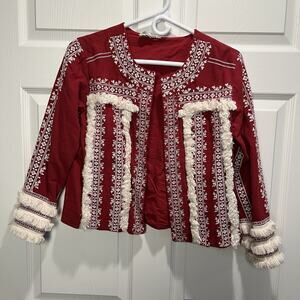 Julia Amory XS Fringe Red Jacket Western 100% Cotton Made in India